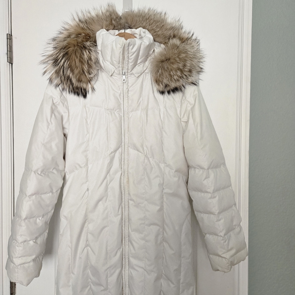 NILS White Puffer Coat with Real Fur Trim And White Goose Down. Extremely Warm!